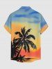 Coconut Tree Ombre Colorblock Print Buttons Pocket Hawaii Shirt For Men - Orange M