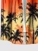 Coconut Tree Ombre Colorblock Print Buttons Pocket Hawaii Shirt For Men - Orange M