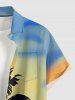 Coconut Tree Ombre Colorblock Print Buttons Pocket Hawaii Shirt For Men - Orange 4XL