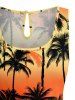 Coconut Tree Ombre Colorblock Print Cinched Hawaii Romper -  