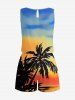Coconut Tree Ombre Colorblock Print Cinched Hawaii Romper -  