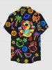 Chemise hawaïenne grande taille pour homme, à boutons et poche, avec imprimé galaxie, étoiles, cocotiers, canards et pastèque. Motif : galaxie, étoiles, cocotiers et pastèque. - Noir 4XL