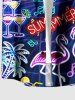 Plus Size Flamingo Fruit Juice Coconut Tree Print Buttons Pocket Hawaii Shirt For Men - Bleu profond M