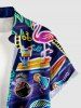 Plus Size Flamingo Fruit Juice Coconut Tree Print Buttons Pocket Hawaii Shirt For Men - Bleu profond M