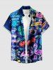 Plus Size Flamingo Fruit Juice Coconut Tree Print Buttons Pocket Hawaii Shirt For Men - Bleu profond M