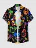 Chemise hawaïenne grande taille pour homme, à boutons et poche, avec imprimé galaxie, étoiles, cocotiers, canards et pastèque. Motif : galaxie, étoiles, cocotiers et pastèque. - Noir 4XL
