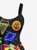 Robe débardeur hawaïenne grande taille à imprimé galaxie, étoiles, cocotiers, canards et pastèque - Noir XXS
