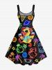 Robe débardeur hawaïenne grande taille à imprimé galaxie, étoiles, cocotiers, canards et pastèque - Noir XXS