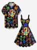 Robe débardeur hawaïenne grande taille à imprimé galaxie, étoiles, cocotiers, canards et pastèque - Noir XXS