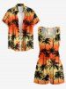 Combinaison hawaïenne grande taille à imprimé ombré de cocotiers et ceinture - Orange L