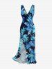 Robe hawaïenne à imprimé floral tropical et à volants fendue - Bleu profond XS