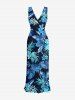 Robe hawaïenne à imprimé floral tropical et à volants fendue - Bleu profond S