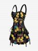 Funny Duck Radio Tape Print Hawaii Lace Up A Line Dress -  