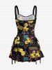 Funny Duck Radio Tape Print Hawaii Lace Up A Line Dress -  