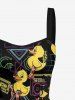Funny Duck Radio Tape Print Hawaii Lace Up A Line Dress -  