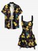 Funny Duck Radio Tape Print Hawaii Lace Up A Line Dress -  