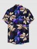 Flower Tropical Leaf Print Hawaii Button Pocket Shirt For Men - Pourpre  S