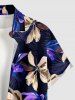 Flower Tropical Leaf Print Hawaii Button Pocket Shirt For Men - Pourpre  S