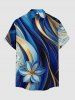 Flower Curve Print Hawaii Button Pocket Shirt For Men -  