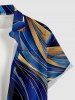 Flower Curve Print Hawaii Button Pocket Shirt For Men -  