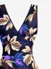 Flower Tropical Leaf Print Hawaii Ruffles Split Dress - Pourpre  M