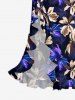 Flower Tropical Leaf Print Hawaii Ruffles Split Dress - Pourpre  M