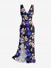 Flower Tropical Leaf Print Hawaii Ruffles Split Dress - Pourpre  XL