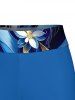 Flower Curve Print Hawaii Twist Halter Boyleg Tankini Swimsuit - Bleu M