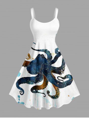 Robe débardeur hawaïenne à imprimé pieuvre grande taille - WHITE - 6X