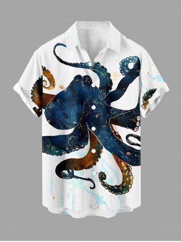Plus Size Octopus Print Buttons Pocket Hawaii Shirt For Men - WHITE - 4XL