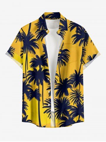 Chemise hawaïenne à imprimé cocotier et poches boutonnées grande taille pour homme - YELLOW - 6XL