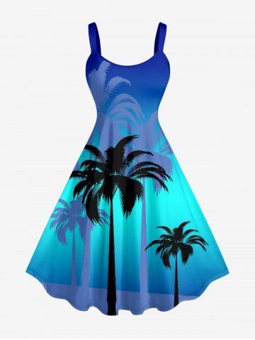 Robe débardeur hawaïenne à imprimé ombré de cocotiers grande taille - BLUE - 2X