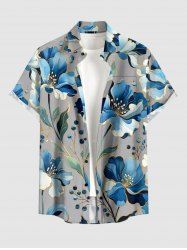 Flower Leaf Print Buttons Pocket Hawaii Shirt For Men -  