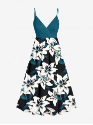 Flowers Leaf Print Surplice Hawaii Cami Dress -  
