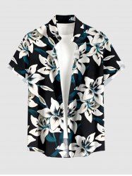 Flowers Leaf Print Buttons Pocket Hawaii Shirt For Men - Noir 6XL