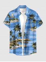 Chemise à poches boutonnées grande taille pour homme, imprimée cocotiers, plage et hawaïenne. - Bleu Ciel 4XL