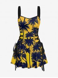 Coconut Tree Print Hawaii Lace Up A Line Dress -  