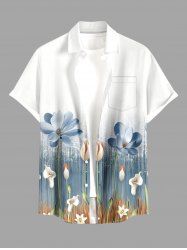 Plus Size Flower Plant Print Hawaii Button Pocket Shirt For Men -  