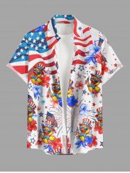 Patriotic American Flag Duck Fireworks Print Hawaii Button Pocket Shirt For Men -  