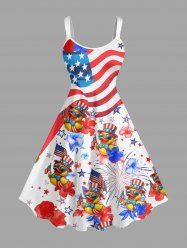 Patriotic American Flag Duck Fireworks Print Hawaii A Line Dress -  