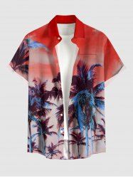 Coconut Tree Ombre Sky Print Hawaii Button Pocket Shirt For Men - Rouge 4XL