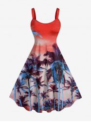 Plus Size Coconut Tree Ombre Sky Print Hawaii A Line Dress -  