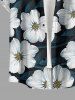 Chemise hawaïenne grande taille à imprimé floral et feuilles, boutons et poche pour homme - Paon Bleu M