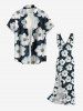 Chemise hawaïenne grande taille à imprimé floral et feuilles, boutons et poche pour homme - Paon Bleu M