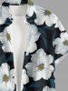 Chemise hawaïenne grande taille à imprimé floral et feuilles, boutons et poche pour homme - Paon Bleu M