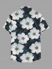 Chemise hawaïenne grande taille à imprimé floral et feuilles, boutons et poche pour homme - Paon Bleu M