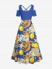 Flower Leaf Lemon Print Matching Hawaii Beach Outfit For Couples - Bleu 