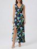 Flower Leaf Branch Print Matching Hawaii Beach Outfit For Couples - Cadetblue 