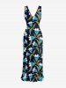 Flower Leaf Branch Print Matching Hawaii Beach Outfit For Couples - Cadetblue 