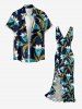 Flower Leaf Branch Print Matching Hawaii Beach Outfit For Couples - Cadetblue 